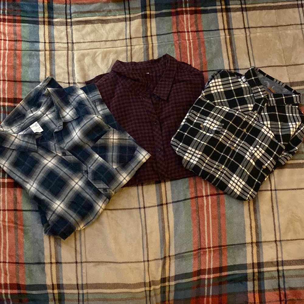 3 button up flannels, 2 Terra & Sky, 1 Bea Jacks Girlfriend